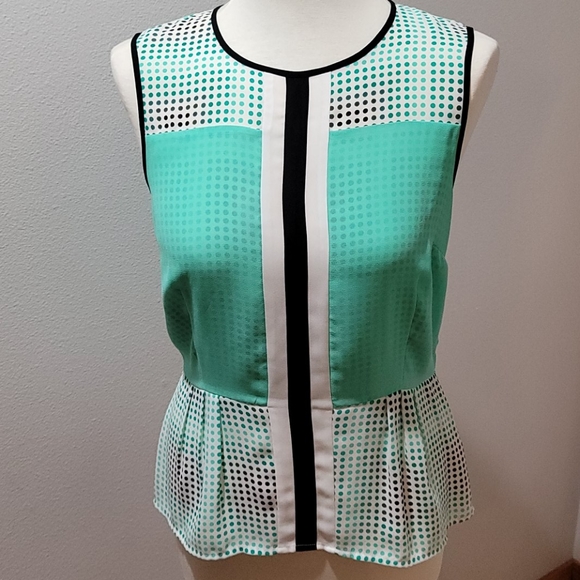 HALOGEN SMALL SLEEVELESS TOP POLK DOT MIX PRINT ZIP UP BACK MINIMALIST BLOUSE - Picture 11 of 11